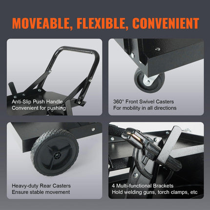Welding Cart, 3-Tier Welder Cart Heavy Duty with 400 Lbs Weight Capacity, 360° Swivel Wheels, Tank Storage Safety Chains, Rolling MIG Welder Cart for TIG, ARC, MMA, Plasma Cutter Welding Machine.