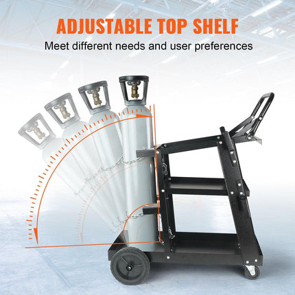 Welding Cart, 3-Tier Welder Cart Heavy Duty with 400 Lbs Weight Capacity, 360° Swivel Wheels, Tank Storage Safety Chains, Rolling MIG Welder Cart for TIG, ARC, MMA, Plasma Cutter Welding Machine.