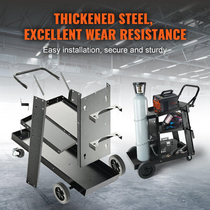 Welding Cart, 3-Tier Welder Cart Heavy Duty with 400 Lbs Weight Capacity, 360° Swivel Wheels, Tank Storage Safety Chains, Rolling MIG Welder Cart for TIG, ARC, MMA, Plasma Cutter Welding Machine.