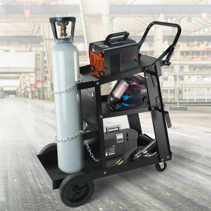 Welding Cart, 3-Tier Welder Cart Heavy Duty with 400 Lbs Weight Capacity, 360° Swivel Wheels, Tank Storage Safety Chains, Rolling MIG Welder Cart for TIG, ARC, MMA, Plasma Cutter Welding Machine.