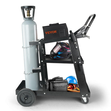 Welding Cart, 3-Tier Welder Cart Heavy Duty with 400 Lbs Weight Capacity, 360° Swivel Wheels, Tank Storage Safety Chains, Rolling MIG Welder Cart for TIG, ARC, MMA, Plasma Cutter Welding Machine.