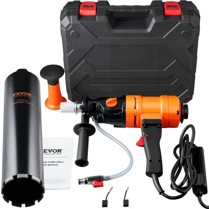 Diamond Core Drilling Machine, 4in Handheld Wet Concrete Core Drill Rig, 1100-2400RPM Two Speed & 1-1/4" Thread & 2 Bubble Levels, 3-4in Drilling Diameter for Concrete Brick Block Stone, 1500W.