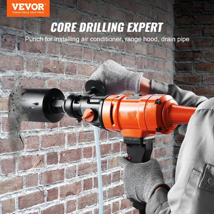 Diamond Core Drilling Machine, 4in Handheld Wet Concrete Core Drill Rig, 1100-2400RPM Two Speed & 1-1/4" Thread & 2 Bubble Levels, 3-4in Drilling Diameter for Concrete Brick Block Stone, 1500W.