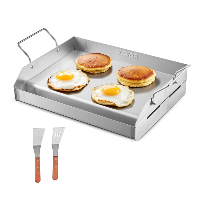Stainless Steel Griddle, 17x13 inch Universal Flat Top Rectangular Plate, Gas Grill Griddle for BBQ Grill, Teppanyaki, Portable Family Cookware with Handle, for Camping Tailgating Party.