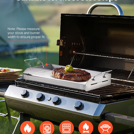Stainless Steel Griddle, 17x13 inch Universal Flat Top Rectangular Plate, Gas Grill Griddle for BBQ Grill, Teppanyaki, Portable Family Cookware with Handle, for Camping Tailgating Party.