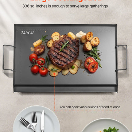 Carbon Steel Griddle, 24x16 inch Universal Flat Top Rectangular Plate, Gas Grill Griddle for BBQ Grill, Teppanyaki, Portable Family Cookware with Handle, for Camping Tailgating Party.