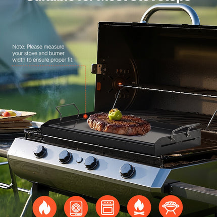 Carbon Steel Griddle, 24x16 inch Universal Flat Top Rectangular Plate, Gas Grill Griddle for BBQ Grill, Teppanyaki, Portable Family Cookware with Handle, for Camping Tailgating Party.