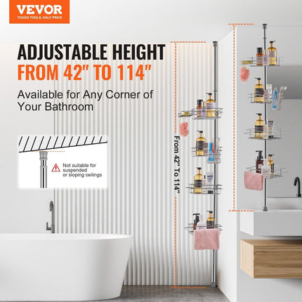 42" to 114" High Shower Corner Caddy Tension Pole Rust-Proof Tension Pole.