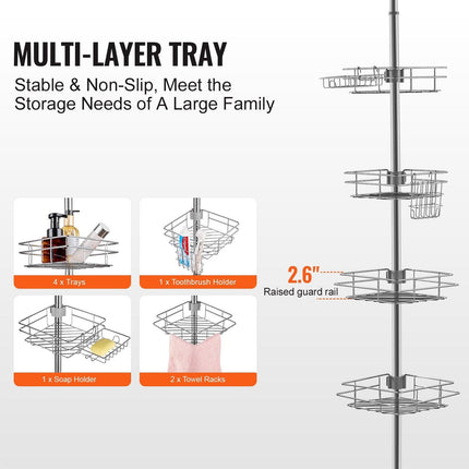 42" to 114" High Shower Corner Caddy Tension Pole Rust-Proof Tension Pole.