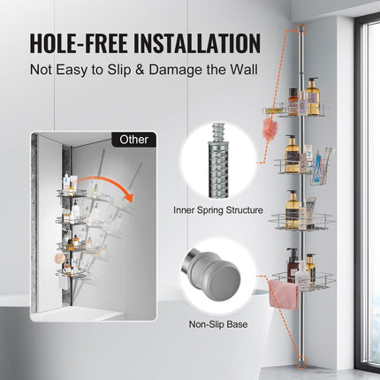 42" to 114" High Shower Corner Caddy Tension Pole Rust-Proof Tension Pole.