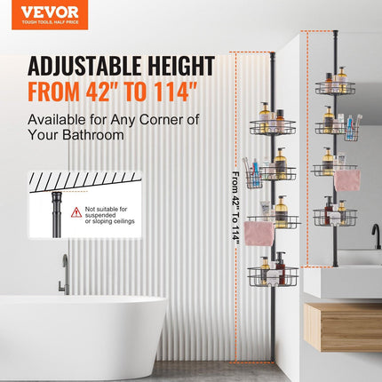 42" to 114" High Shower Corner Caddy Tension Pole Rust-Proof Tension Pole.