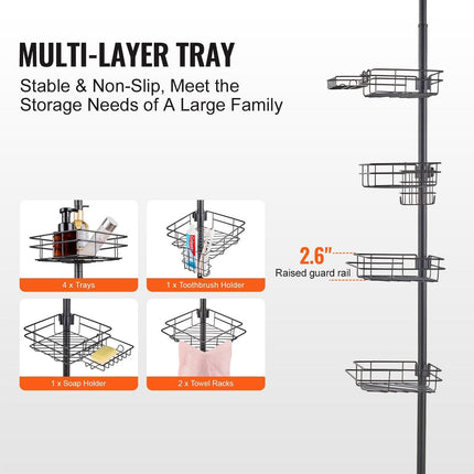 42" to 114" High Shower Corner Caddy Tension Pole Rust-Proof Tension Pole.