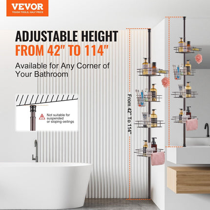 42" to 114" High Shower Corner Caddy Tension Pole Rust-Proof Tension Pole.