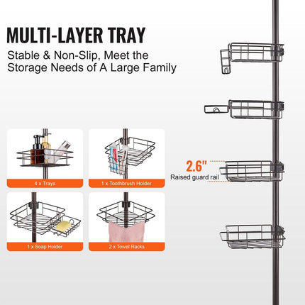 42" to 114" High Shower Corner Caddy Tension Pole Rust-Proof Tension Pole.