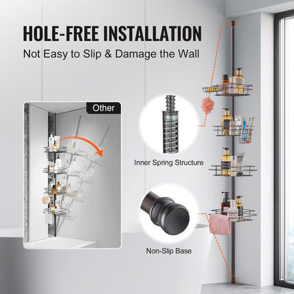 42" to 114" High Shower Corner Caddy Tension Pole Rust-Proof Tension Pole.