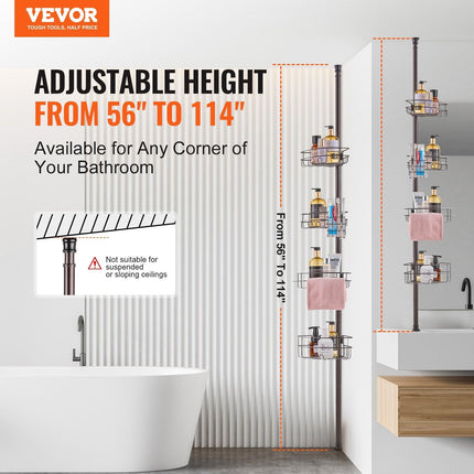 56" to 114" High Shower Corner Caddy Tension Pole Rust-Proof Tension Pole.
