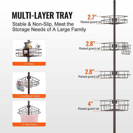 56" to 114" High Shower Corner Caddy Tension Pole Rust-Proof Tension Pole.