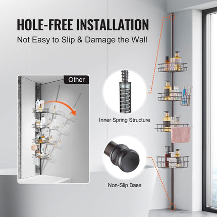 56" to 114" High Shower Corner Caddy Tension Pole Rust-Proof Tension Pole.