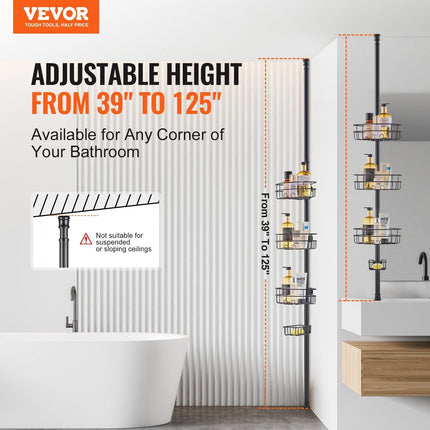39" to 125" High Shower Corner Caddy Tension Pole Rust-Proof Tension Pole.
