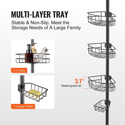 39" to 125" High Shower Corner Caddy Tension Pole Rust-Proof Tension Pole.