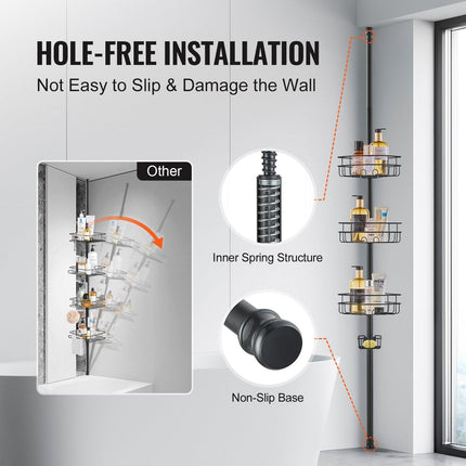 39" to 125" High Shower Corner Caddy Tension Pole Rust-Proof Tension Pole.