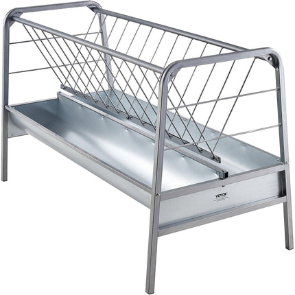 Livestock Hay Feeder, 2 in 1 Grain & Hay Feeder, 80-Gallon Capacity Pasture Feeder, 59" Long Goat Hay Feeder with Deeper Feeding Pan, Heavy Duty Steel Grain & Hay Holder for Sheep Farms Sheds.