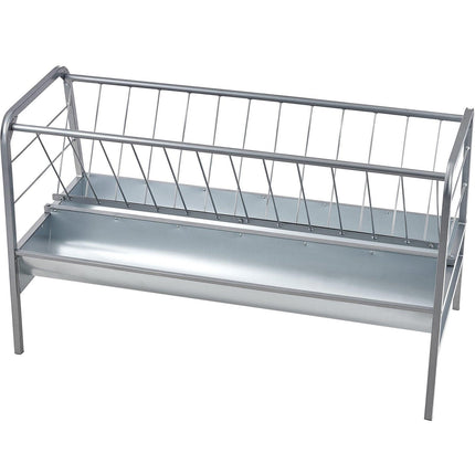 Livestock Hay Feeder, 2 in 1 Grain & Hay Feeder, 80-Gallon Capacity Pasture Feeder, 59" Long Goat Hay Feeder with Deeper Feeding Pan, Heavy Duty Steel Grain & Hay Holder for Sheep Farms Sheds.