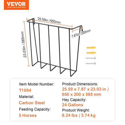Livestock Hay Feeder 24 Gallons Wall Mounted Goat Hay Rack for Horses.