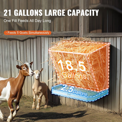 Goat Hay Feeder, 21 Gallons Large Capacity, 2 in 1 Hay and Grain Feeder, Wall Mounted Livestock Feeder with Feed Tray, Multiple Sided Goat Hay Rack, Sturdy Steel Hay Rack for Sheep Horses.