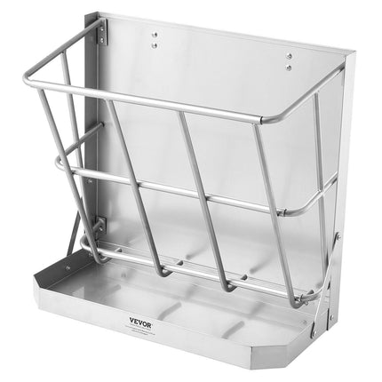Goat Hay Feeder, 21 Gallons Large Capacity, 2 in 1 Hay and Grain Feeder, Wall Mounted Livestock Feeder with Feed Tray, Multiple Sided Goat Hay Rack, Sturdy Steel Hay Rack for Sheep Horses.