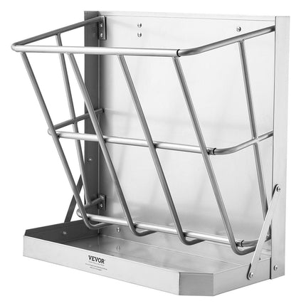 Goat Hay Feeder, 21 Gallons Large Capacity, 2 in 1 Hay and Grain Feeder, Wall Mounted Livestock Feeder with Feed Tray, Multiple Sided Goat Hay Rack, Sturdy Steel Hay Rack for Sheep Horses.