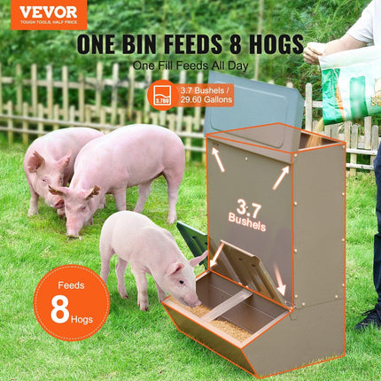 Hog Feeder 3.7 Bushel Metal Double Door Pig Feeder Feeding up to 8 Hogs.