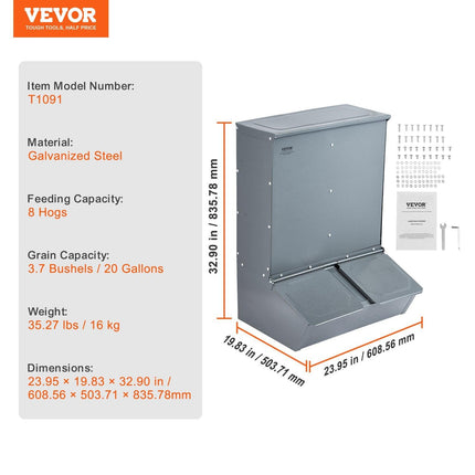 Hog Feeder 3.7 Bushel Metal Double Door Pig Feeder Feeding up to 8 Hogs.