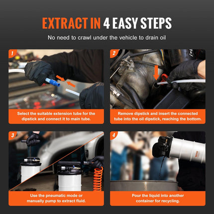Fluid Extractor, 6.5 Liters Capacity, Pneumatic/Manual Oil Changer Vacuum Fluid Extractor with Dipstick and Liquid Suction Hose, Oil Extractor Change Pump for Automotive Fluids Vacuum Evacuation.