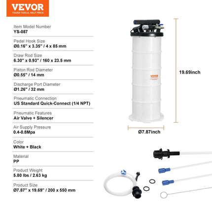 Fluid Extractor, 6.5 Liters Capacity, Pneumatic/Manual Oil Changer Vacuum Fluid Extractor with Dipstick and Liquid Suction Hose, Oil Extractor Change Pump for Automotive Fluids Vacuum Evacuation.