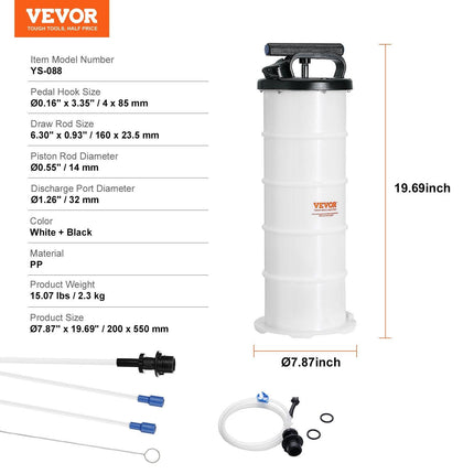 Fluid Extractor, 6.5 Liters Capacity, Manual Hand-Operated Oil Changer Vacuum Fluid Extractor with Dipstick and Suction Hose, Oil Extractor Change Pump for Automotive Fluids Vacuum Evacuation.
