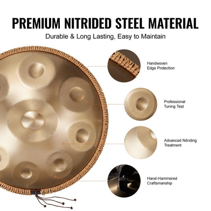 Handpan Drum 22 in 9 Notes D Minor Steel Hand Drum with Mallets for Adult.