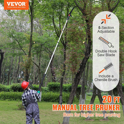 Manual Pole Saw Extendable Tree Pruner 1.5 m-6.1 m Aluminum Alloy Pole.
