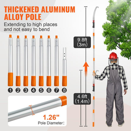 Manual Pole Saw Extendable Tree Pruner 1.4 m-3 m Aluminum Alloy Pole.