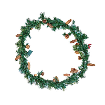 Christmas Garland, 2750mm Artificial Christmas Garland with Light String, Faux Greenery Decoration with Berry Clusters, Pine Needles, Pine Cones, Realistic Xmas Collection for Mantel Fireplace.