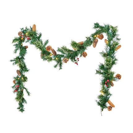 Christmas Garland, 2750mm Artificial Christmas Garland with Light String, Faux Greenery Decoration with Berry Clusters, Pine Needles, Pine Cones, Realistic Xmas Collection for Mantel Fireplace.