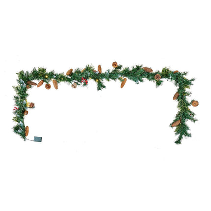 Christmas Garland, 2750mm Artificial Christmas Garland with Light String, Faux Greenery Decoration with Berry Clusters, Pine Needles, Pine Cones, Realistic Xmas Collection for Mantel Fireplace.