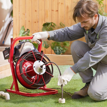 Drain Cleaner Machine Drain Auger 50FT x 3/8 Inch Manual Feed & 4 Cutters.