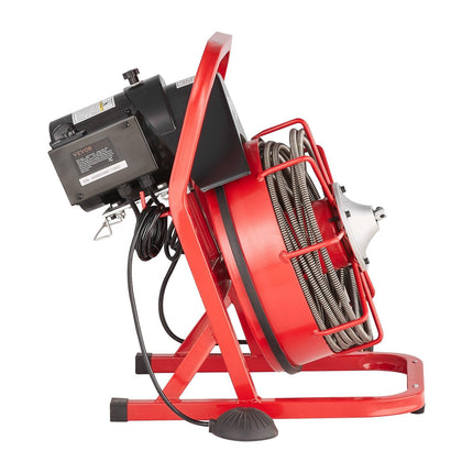 Drain Cleaner Machine Drain Auger 50FT x 3/8 Inch Manual Feed & 4 Cutters.