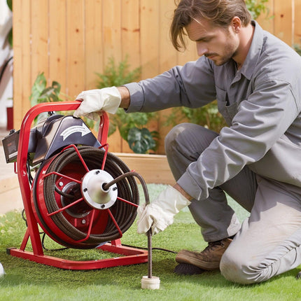 Drain Cleaner Machine Drain Auger 50FT x 1/2 Inch Manual Feed & 4 Cutters.