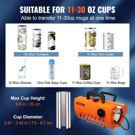 Mug Heat Press, 30oz Tumbler Heat Press Machine, Sublimation Transfer 11-15oz 16-25oz 30oz Straight Skinny Tumblers, Cup Heat Press with Heat-resist Gloves & Tape, DIY Ceramic Mugs Cups Glasses.