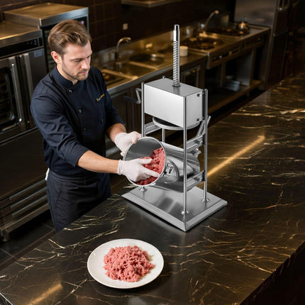 Manual Sausage Stuffer, 22 LBS / 10 L Vertical Meat Stuffer, Dual-Speed Sausage Casing Meat Filling Machine, Stainless Steel Heavy Duty Filler with 5 Stuffing Tubes, for Commercial & Home Use.