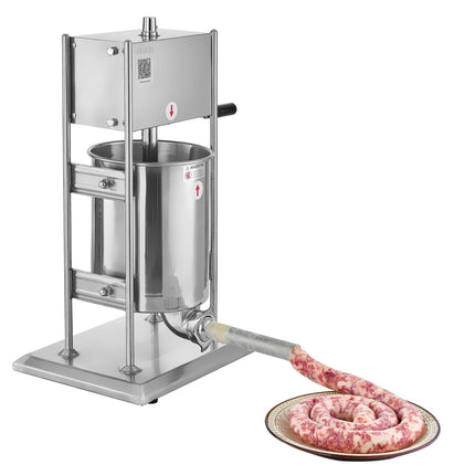 Manual Sausage Stuffer, 22 LBS / 10 L Vertical Meat Stuffer, Dual-Speed Sausage Casing Meat Filling Machine, Stainless Steel Heavy Duty Filler with 5 Stuffing Tubes, for Commercial & Home Use.