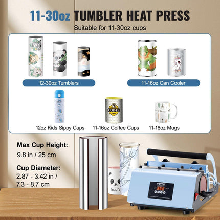 Tumbler Heat Press Machine 11-30oz Mug Press Sublimation Tumblers Blue.