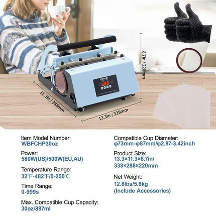 Tumbler Heat Press Machine 11-30oz Mug Press Sublimation Tumblers Blue.
